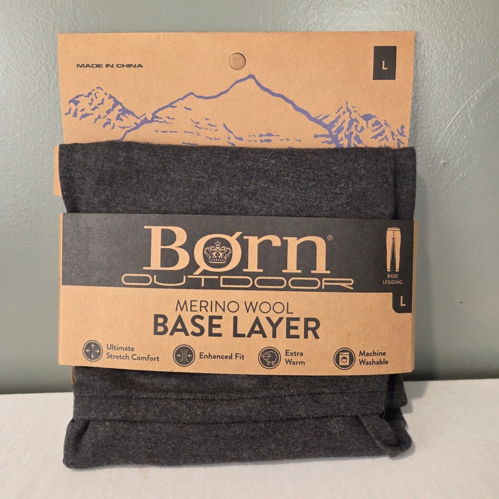 NEW Born Outdoor Womens L Merino Wool Blend Thermal Base Layer Legging Dark Gray